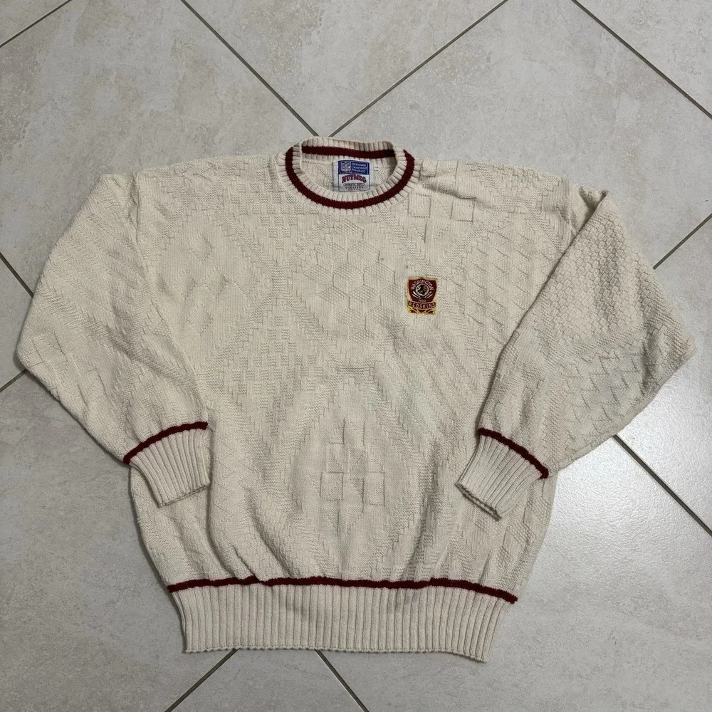 Vintage Washinton Redskins Sweater Mens L Ivory Nutmeg Mills Knit‎ NFL 80s